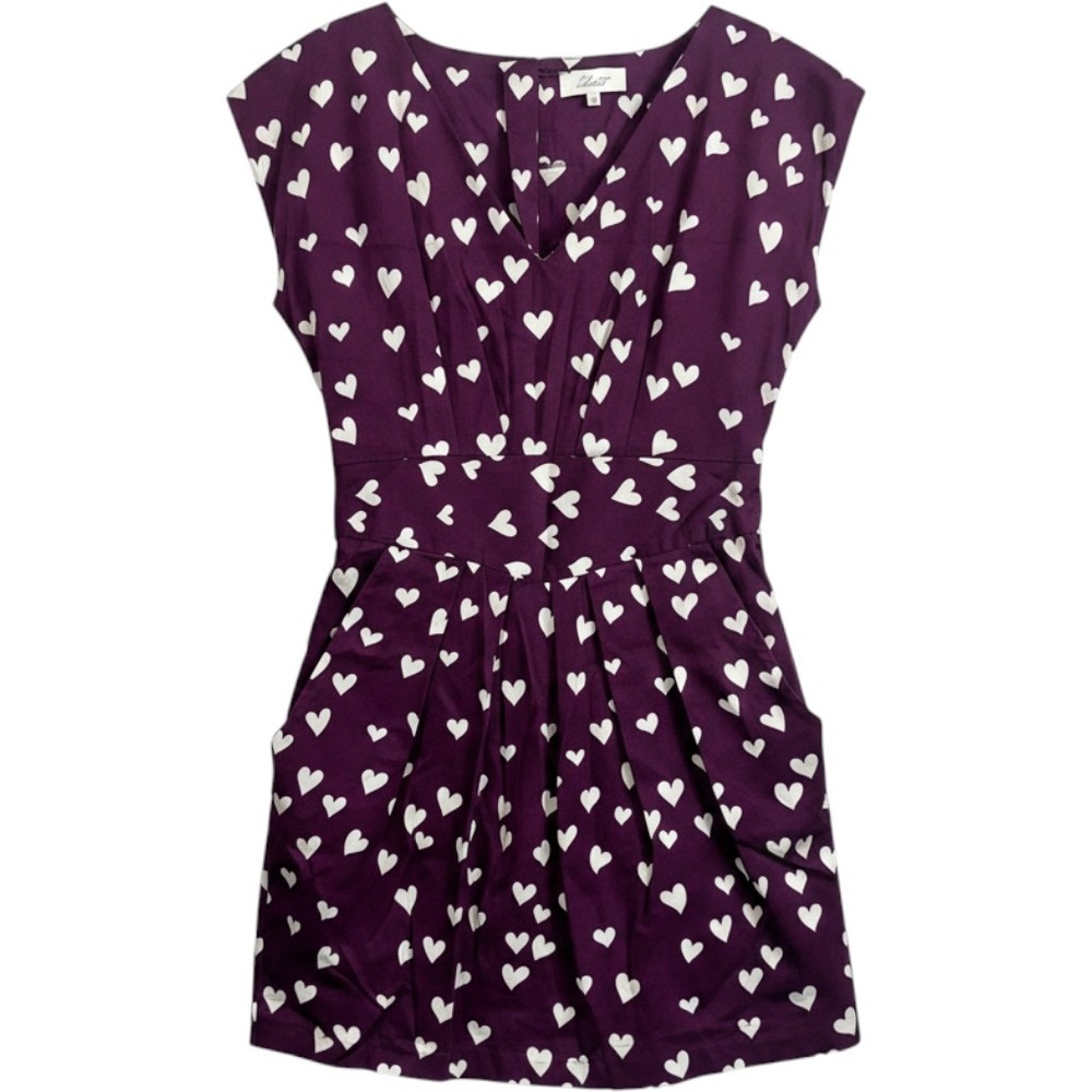 Closet London Purple Eggplant Hearts Novelty Print Retro Dress Pockets Sz 10